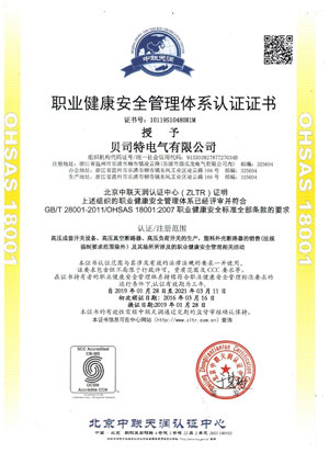 2019-OHSAS 18001 职业健康安全管理体系认证证书  中文版